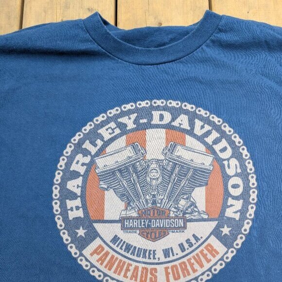 Harley Davidson Men's Blue Panheads Forever Graphic Print Pullover T-Shirt - Picture 3 of 6